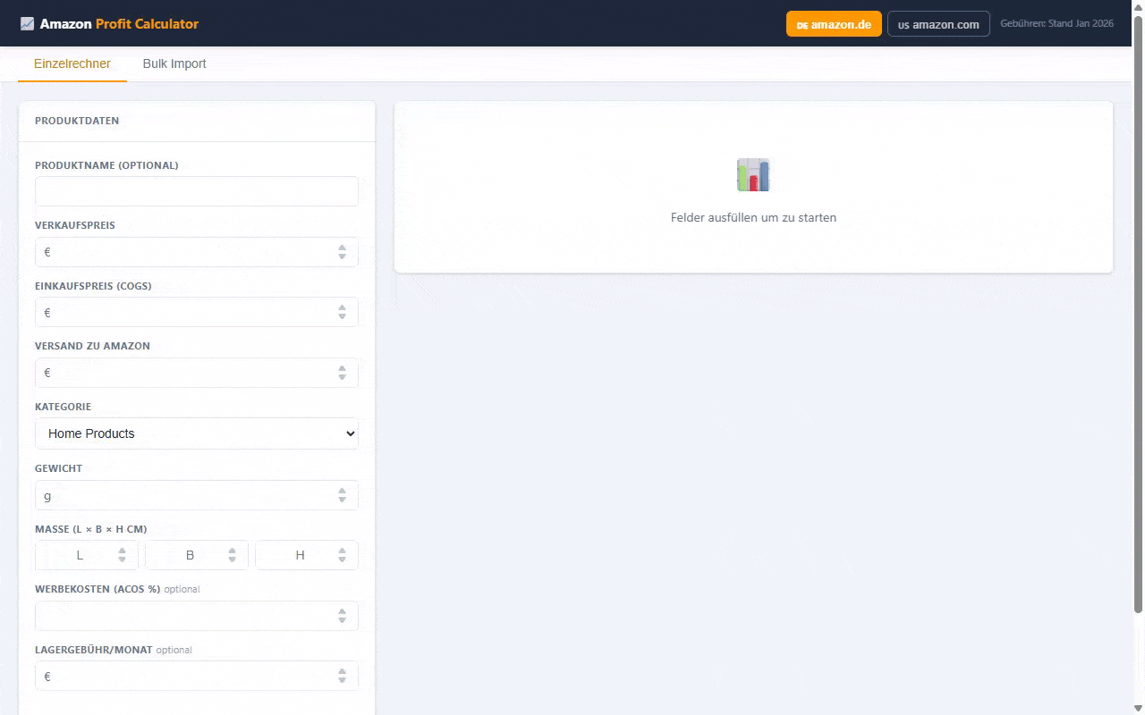 Bulk CSV import demo — 500 products calculated and color-coded instantly