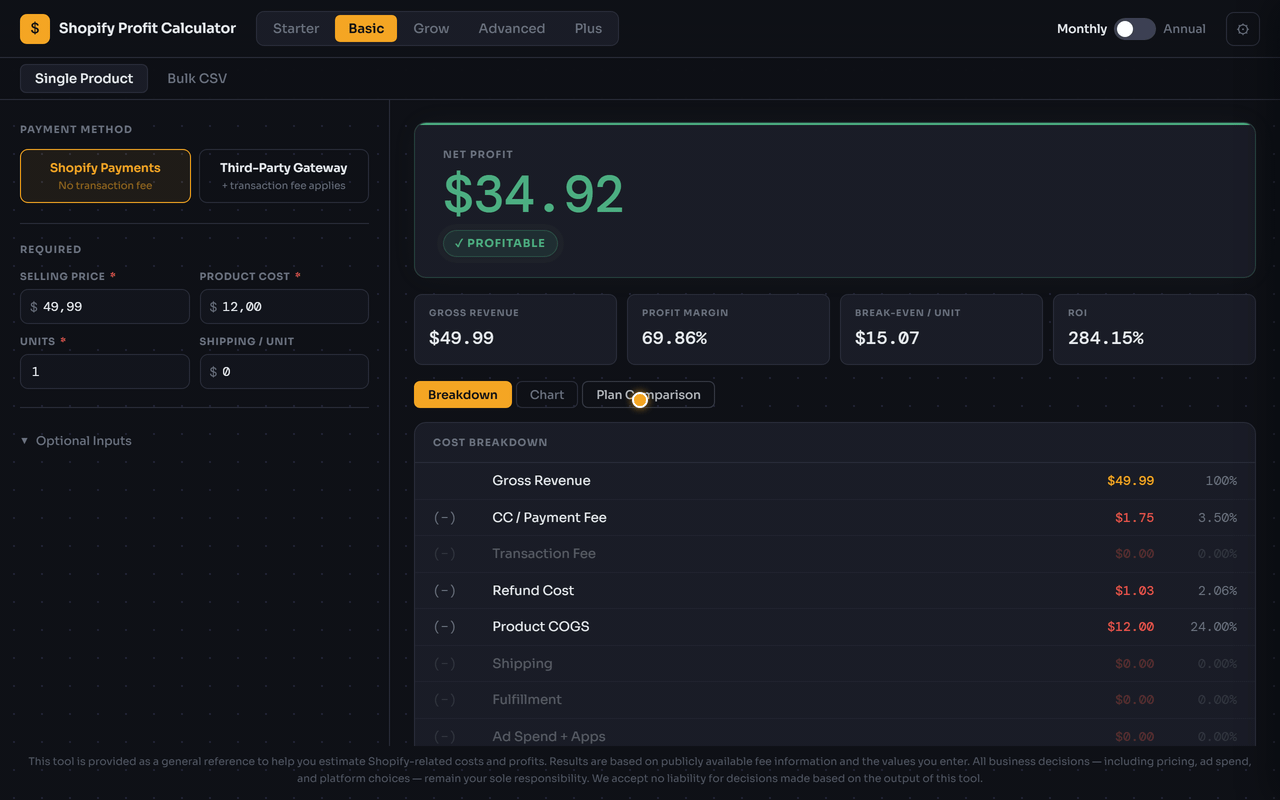 Animated demo: importing a CSV file of orders and seeing profit calculated for every row instantly